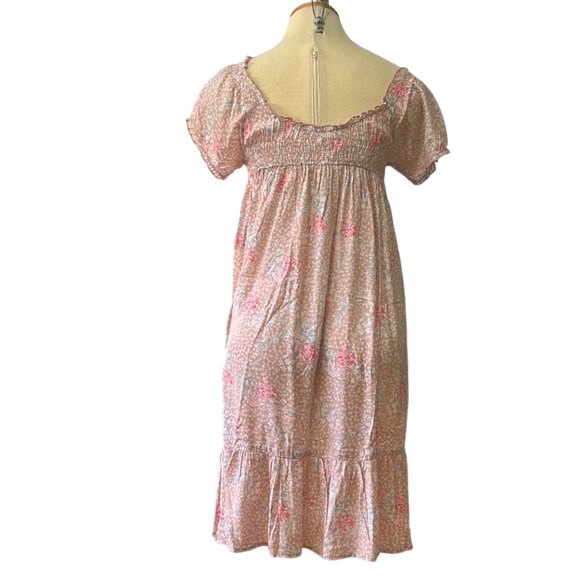 Free People Dainty Watercolor Floral-Print Smocked Mini Dress, Taupe, Small - Picture 9 of 13